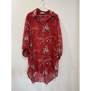 Pink Cattlelac Western Rodeo Bucking Horse  Sheer Blouse Large